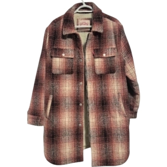 Levi's Jackets & Blazers - Levi's Plaid Longline Shacket - Brown & Cream